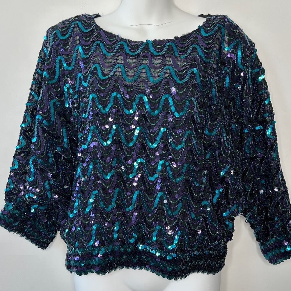 Three Flaggs Vintage Sequin Top Maximalist Glam E… - image 1